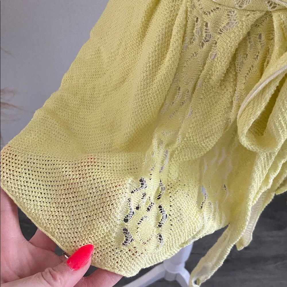 Anthropologie butter yellow crochet tie front sweater short sleeve summer S - Picture 6 of 15